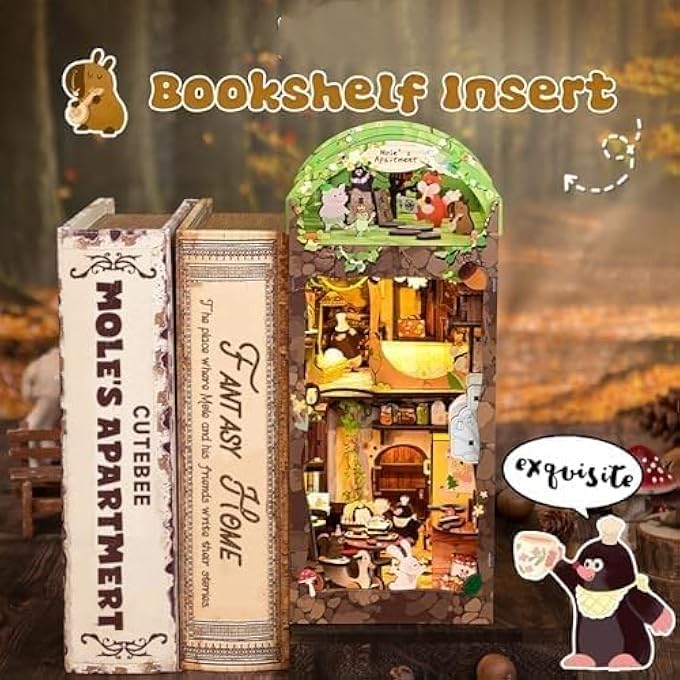 DIY BOOK NOOK KIT, 3D WOODEN PUZZLE MINIATURE HOUSE FOR BOOKSHELF - LASER-CUT BUILDING PROJECT CRAFT GIFT FOR ADULTS & TEENS (COLOR) - Image 2